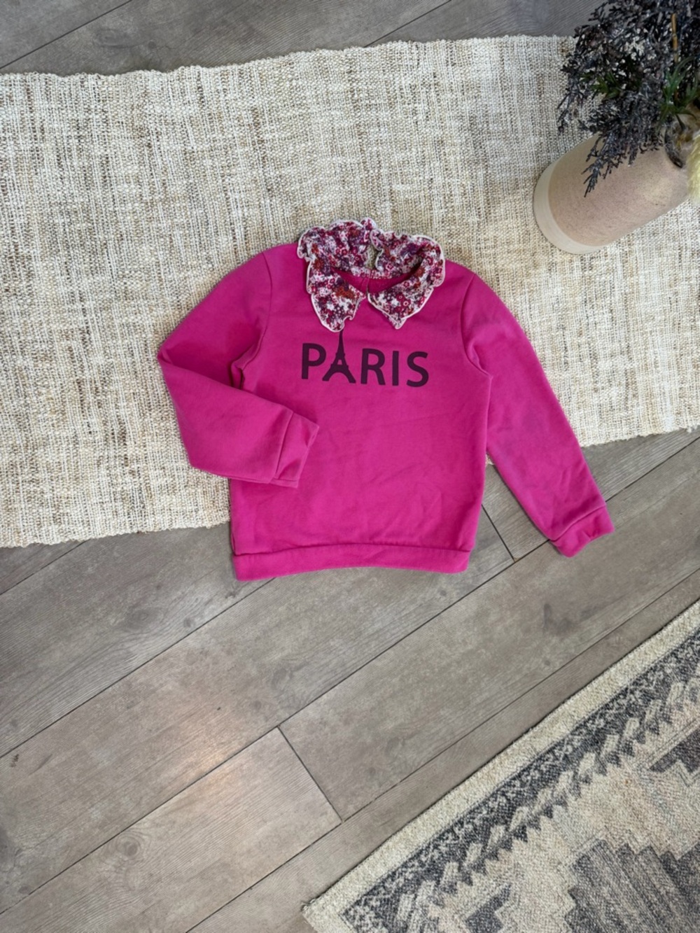 Garanimals Hot Pink Paris Pullover with Floral Ruffle Collar Little Girl Sz 5 - Picture 8 of 16